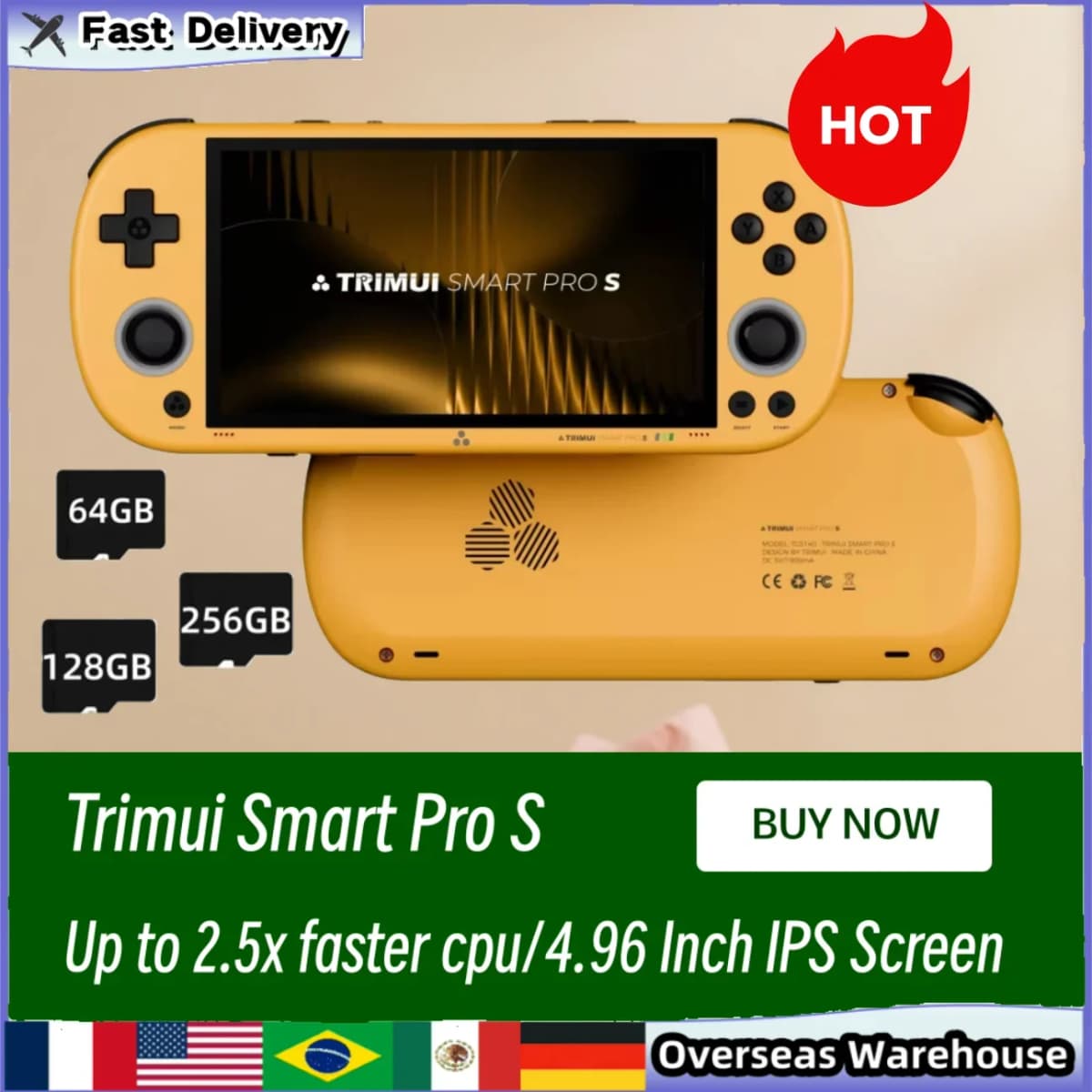 Trimui Smart Pro S Handheld Game Console 4.96'' IPS Screen Linux System Joystick RGB Lighting Retro Video Game Smartpros Gifts