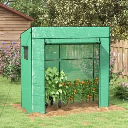 Lean-To Greenhouse Portable Walk-In Tomato Growhouse W/ Roll-Up Door, Green