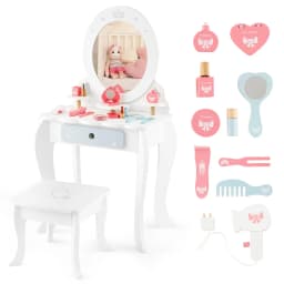 GOFLAME 2-in-1 Kids Vanity Set Makeup Table & Chair Set w/ Removable Mirror for Kids 3+