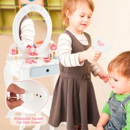 GOFLAME 2-in-1 Kids Vanity Set Makeup Table & Chair Set w/ Removable Mirror for Kids 3+