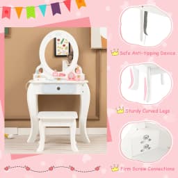 GOFLAME 2-in-1 Kids Vanity Set Makeup Table & Chair Set w/ Removable Mirror for Kids 3+