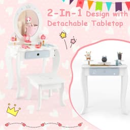 GOFLAME 2-in-1 Kids Vanity Set Makeup Table & Chair Set w/ Removable Mirror for Kids 3+