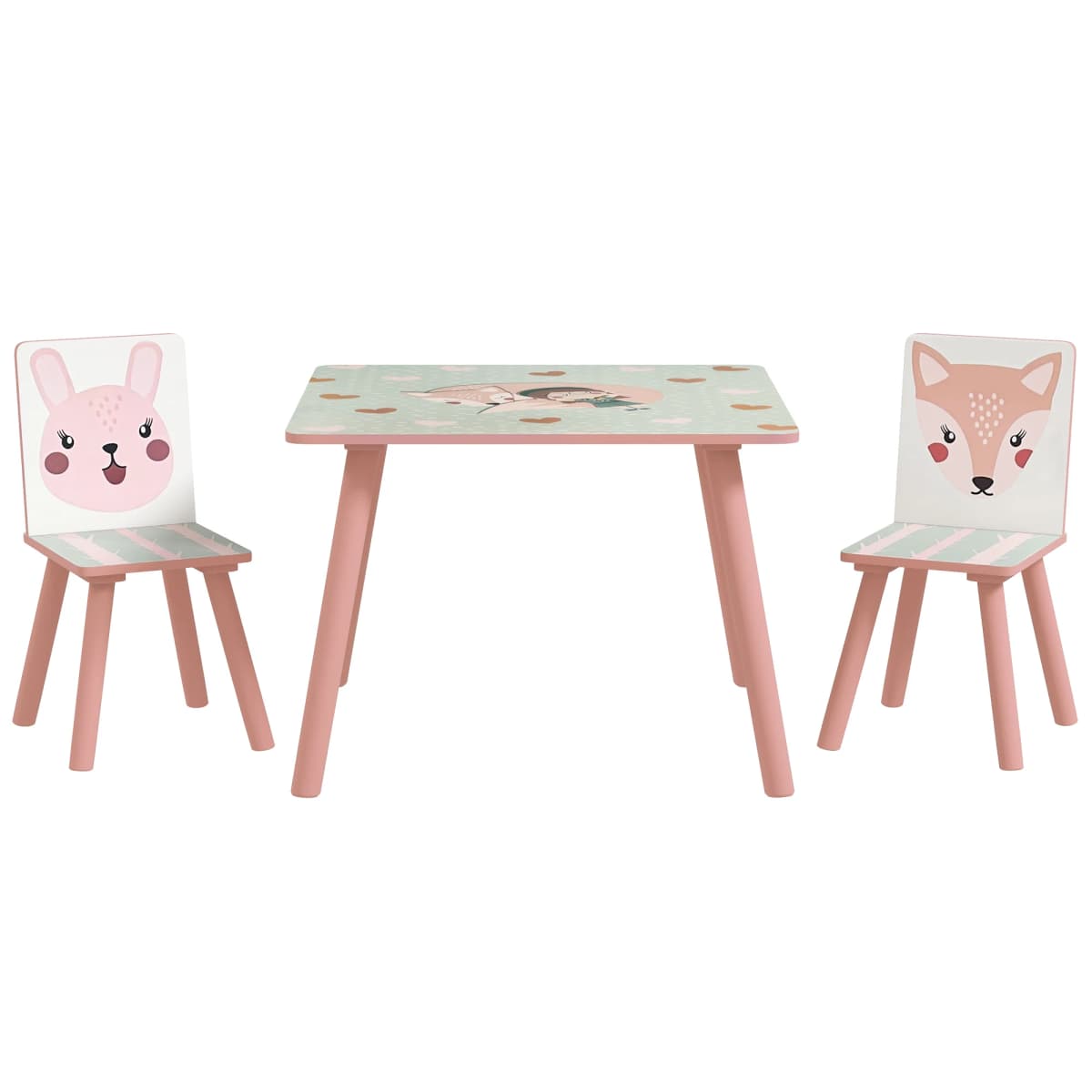 ZONEKIZ Kids Table and Chair Set Toddler Table with 2 Chairs 3 Pieces Pink