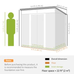 6.5 X 4ft Lockable Metal Garden Shed with Foundation Kit Sliding Doors Grey