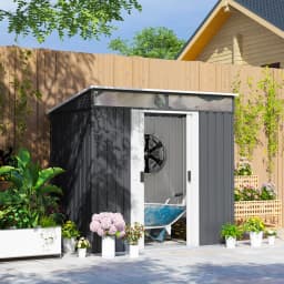 6.5 X 4ft Lockable Metal Garden Shed with Foundation Kit Sliding Doors Grey