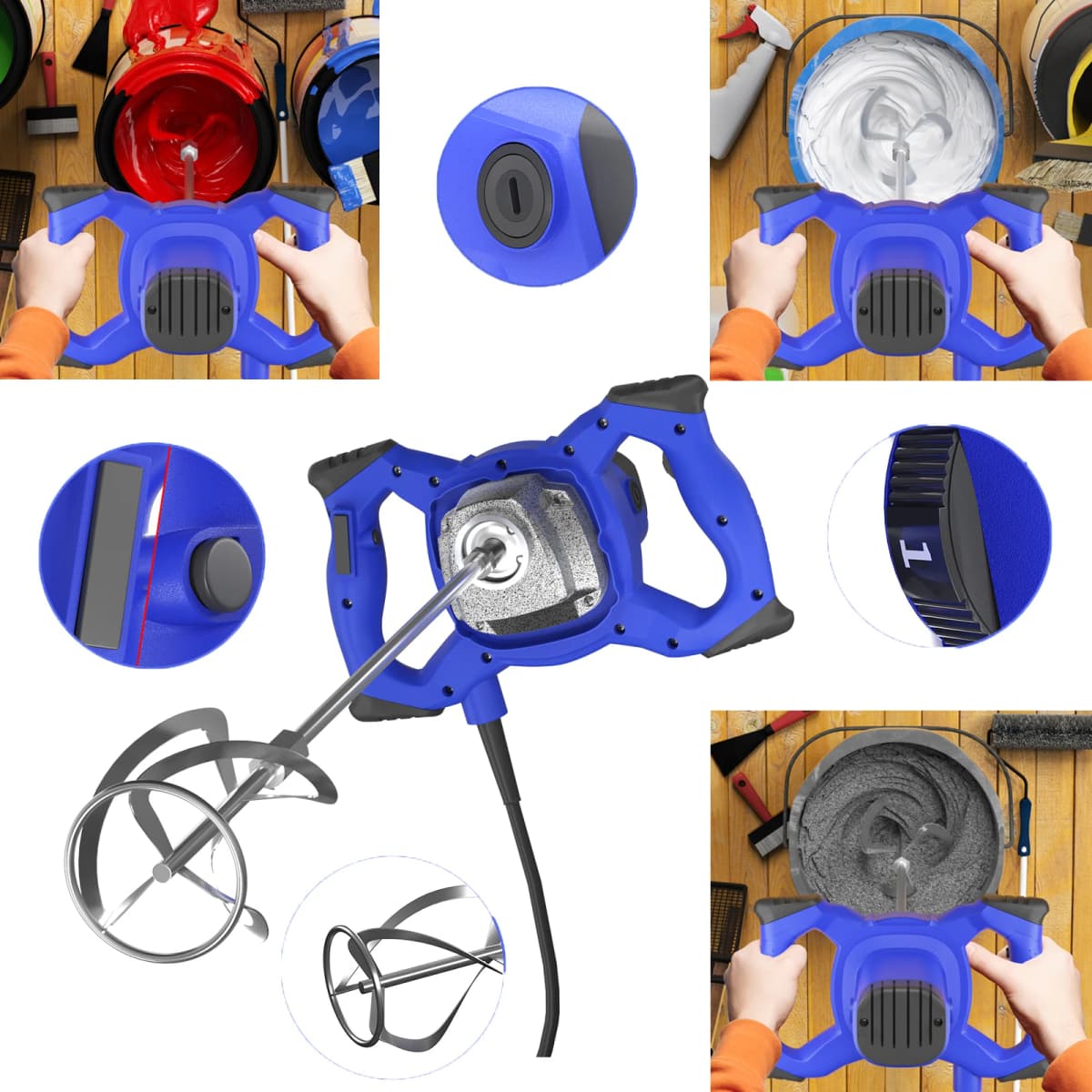 Heavy Duty 2600W Electric Paddle Plaster Plastering Mortar Paint Mixer,6 Speed Adjustable Paint Mixer Tool