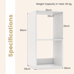 GOFLAME Open Back 2-tier Bookshelf 2-Cube Bookcase Set-White