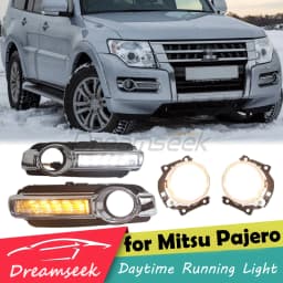 LED Daytime Running Light DRL & Fog Lamp Set for Mitsubishi Pajero Montero Shogun 2015-2020 Driving Turn Signal Light with Wires