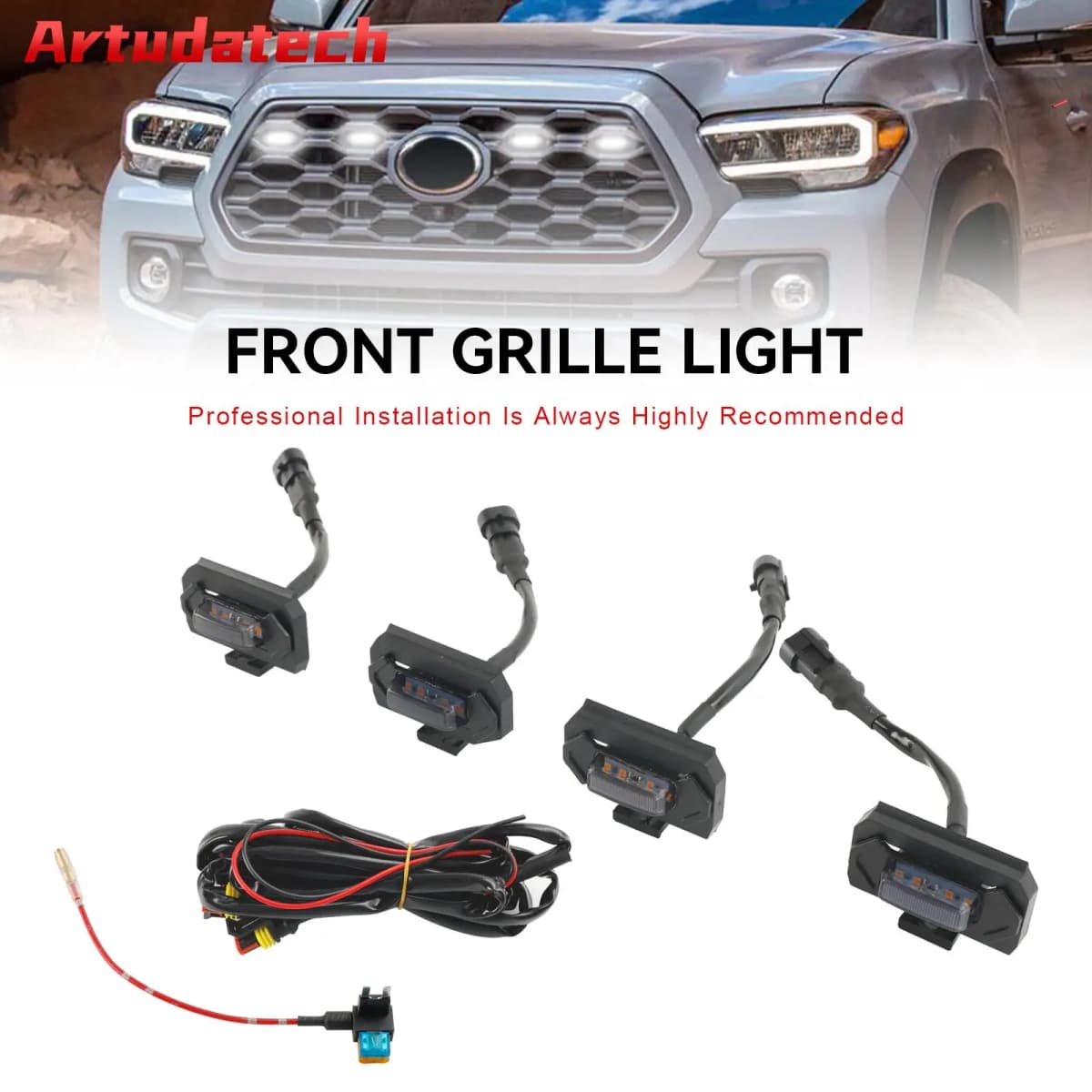 Artudatech 4PCS LED Grille Lights Fit for Toyota Tacoma TRD Off Road & TRD Sport 2020-2023