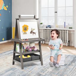 DORTALA Kids Art Easel 3 in 1 Double-Sided Storage Easel Toddlers Wooden Standing Easel