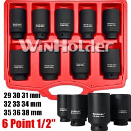 WinHolder 9Pcs 1/2" Drive 6 Point Axle Nut Hub Air Impact Deep Socket Set 29-38mm Pneumatic Adapter Wrench Garage Hand Tool Set