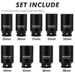 WinHolder 9Pcs 1/2" Drive 6 Point Axle Nut Hub Air Impact Deep Socket Set 29-38mm Pneumatic Adapter Wrench Garage Hand Tool Set