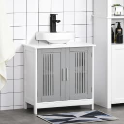 kleankin Bathroom Pedestal Under Sink Cabinet with Storage Shelf, 2 Doors, Grey
