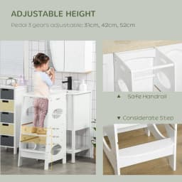 HOMCOM Toddler Step Stool Kids Adjustable Standing Tower with Safety Rail for Kitchen Counter