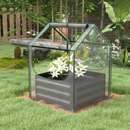 Raised Garden Bed with Greenhouse, Planter Box with Cover, Clear and Dark Grey