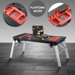 7-in-1 Portable Workbench Folding Sawhorse Work Table w/ 4 Wheels Multifunctional Folding Work Table, Load Capacity 440lbs/200kg