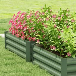 Galvanized Raised Beds for Garden Set of 2, Outdoor Elevated Planter Box, Green