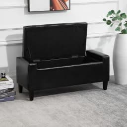 HOMCOM 40x90cm PU Leather Storage Ottoman Bench Wood Frame w/ Tufting Feet