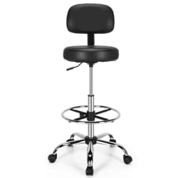 GOFLAME Ergonomic Drafting Chair Faux Leather Upholstered Rolling Stool w/ Backrest