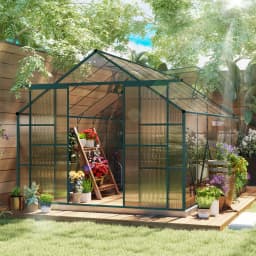 Polycarbonate Walk-In Garden Greenhouse W/ Double Sliding Door, Adjustable Vent