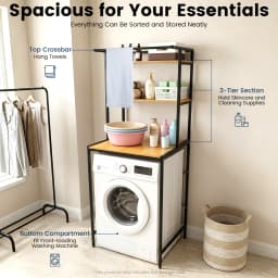 3‑Tier Washer Dryer Storage Rack, Iron Frame Floor Standing Laundry Shelf with X‑Support, 22lbs Per Tier for Bathroom Laundry Room Balcony Organization