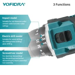 YOFIDRA 13MM Brushless Electric Impact Drill 35+3 Torque Cordless Woodworking Screwdriver Power Tool For Makita Battery Pin