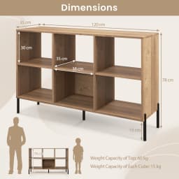 GOFLAME 6m³ Storage Bookcase 3-Tier Wooden Open Bookshelf with 5 Metal Legs & Adjustable Shelves Natural/Black/White