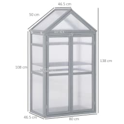 80X47X138Cm Wooden Cold Frame Greenhouse for Plants Pc Board Outdoor Grey