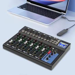 Bluetooth Audio Mixer USB DJ Sound Mixing Console 7-Channel Bands Mixing Boards for Live Streaming, Home KTV, Recording Studio