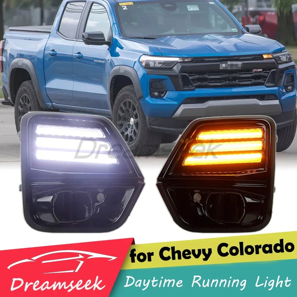Pair LED DRL for Chevy Chevrolet Colorado 2023 2024 Daytime Running Light Fog Lamp with Dynamic Turn Signal Driving Front Bumper