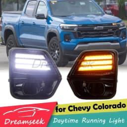 Pair LED DRL for Chevy Chevrolet Colorado 2023 2024 Daytime Running Light Fog Lamp with Dynamic Turn Signal Driving Front Bumper