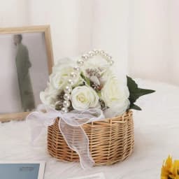 Woven Rattan Flower Girl Basket With Handle Handmade Flower Girl Easter Wicker Hand Baskets For Home Wedding Decoration