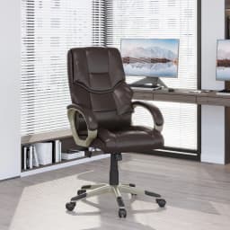 HOMCOM Executive Office Chair Faux Leather Computer Desk Chair w/ Wheel Brown