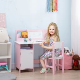 HOMCOM Kids Desk And Chair Set 2 PCs Childrens Table And Chair Set Multi Use Toddler Furniture with Whiteboard, Storage
