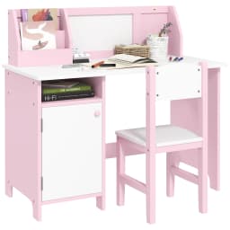 HOMCOM Kids Desk And Chair Set 2 PCs Childrens Table And Chair Set Multi Use Toddler Furniture with Whiteboard, Storage