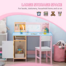 HOMCOM Kids Desk And Chair Set 2 PCs Childrens Table And Chair Set Multi Use Toddler Furniture with Whiteboard, Storage