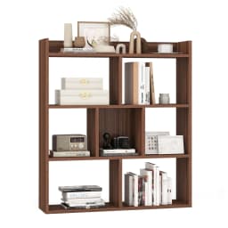 GOFLAME 7 Cubes Open-back Bookshelf Storage Display Shelf Wooden Bookcase Walnut