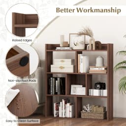 GOFLAME 7 Cubes Open-back Bookshelf Storage Display Shelf Wooden Bookcase Walnut