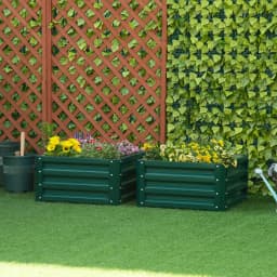 Set of 2 Raised Garden Beds Galvanized Steel Planter Boxes Easy Setup Green