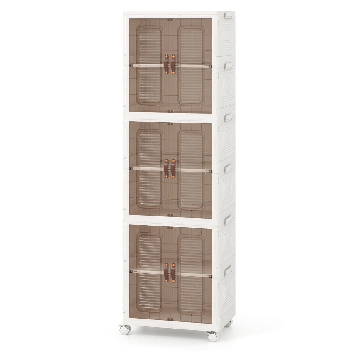 GOFLAME 6-Cube Stackable Storage Bins 115L Shoes Boxes w/ Doors-White