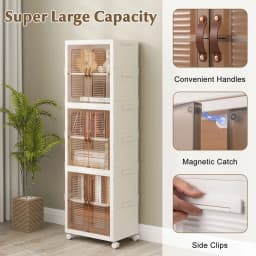 GOFLAME 6-Cube Stackable Storage Bins 115L Shoes Boxes w/ Doors-White