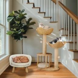 3 Tier Cat Tree Activity Tower Condo Furniture with Plush Cushion and Dangling Ball Sisal Scratching Post for Indoor Cats