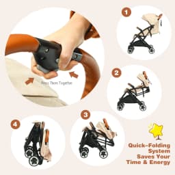 DORTALA Portable Baby Stroller One-Hand Folding Pushchair W/Adjustable Backrest-Beige