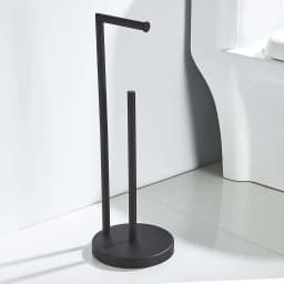 Stainless Steel Standing Toilet Paper Holder, Black Freestanding Toilet Paper Holder, Bathroom Toilet Paper Holder with Storage