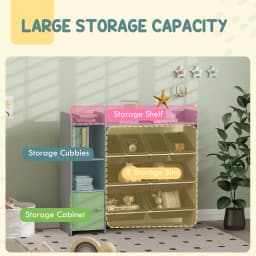 AIYAPLAY Toy Storage Unit, with 8 Removable Bins, Storage Shelves, Cabinet, for Playroom, Kids Room, Nursery, Grey