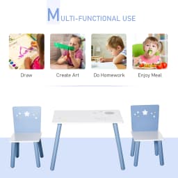 HOMCOM 3 Pcs Kids Table & Chairs Set with Wood Legs Safe Corners Cute Stars Seating Blue