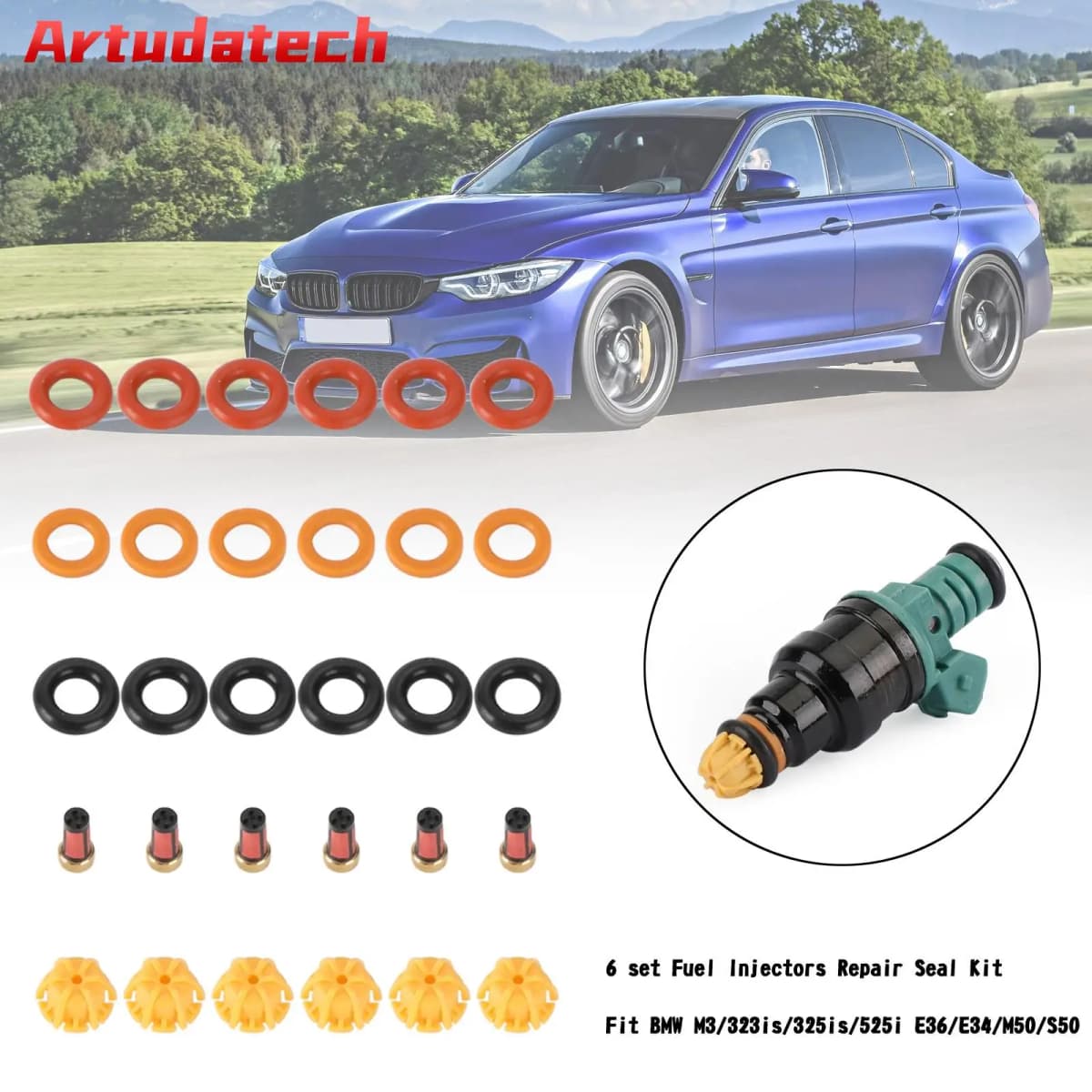 Artudatech 6 set Fuel Injectors Repair Seal Kit Fit BMW M3/323is/325is/525i E36/E34/M50/S50