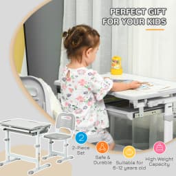 HOMCOM Kids Desk and Chair Set Height Adjustable Student Writing Desk Grey
