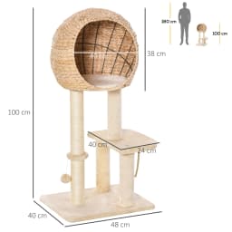 PawHut Cat Tree 100cm Kitten Climbing Tower Activity Center with Sisal Scratching Post Condo Perch Toy Cushion