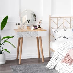 HOMCOM Wooden Compact Dressing Table w/ Drawer Mirror 4 Legs Table Top Bedroom